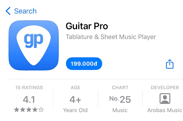 Phiên bản Guitar Pro 8 trên điện thoại bạn phải mua với giá 199.000vnd